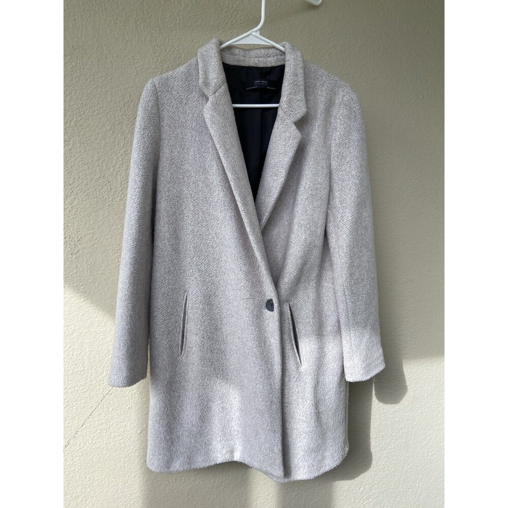 ZARA Women Soft Pea Coat In Light Grey, Size M